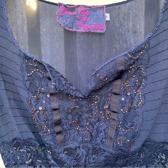Silk Lace Blouse Sequin Sheer Size Medium - Picture 2 of 6
